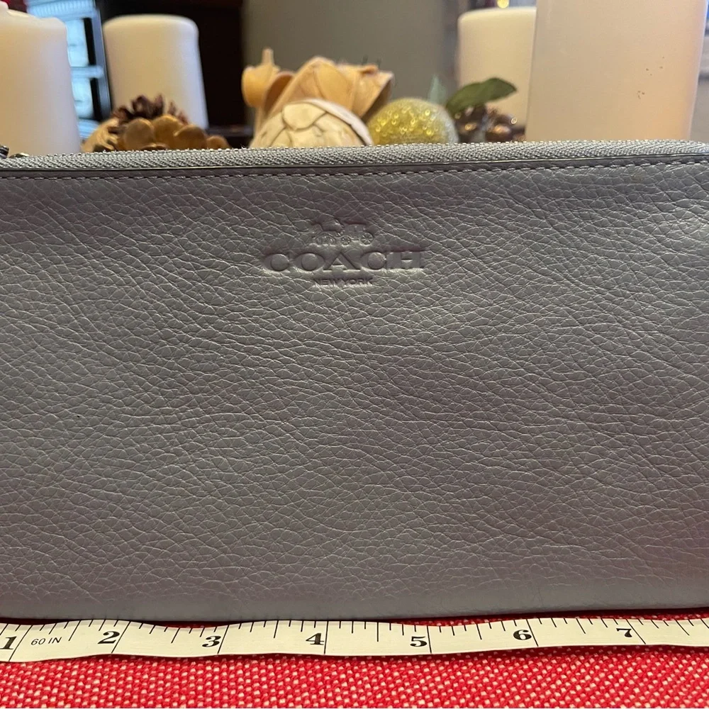 Flawless, baby blue leather, large Coach wristlet. - Picture 2 of 8